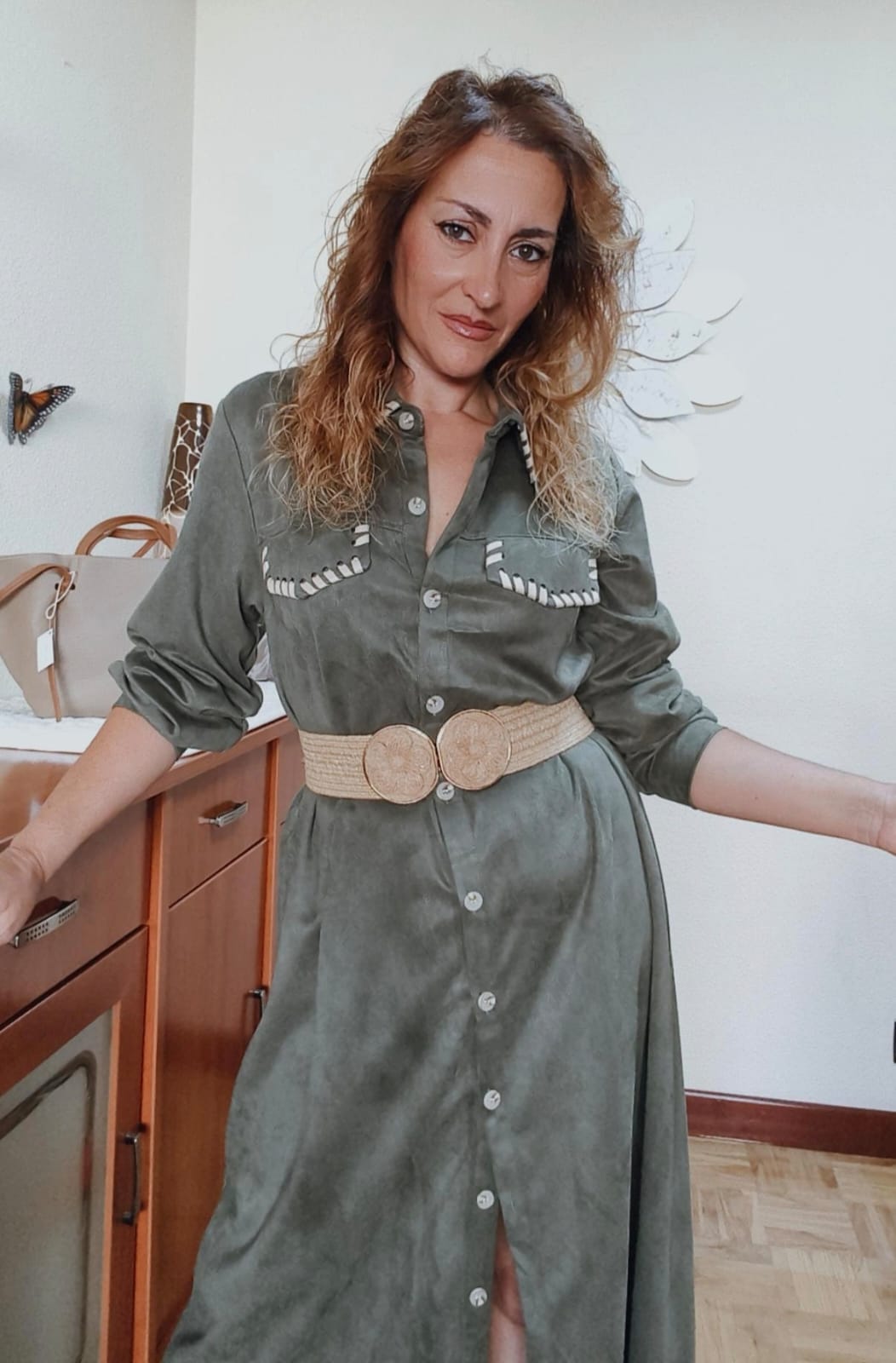 Vestido camisero de antelina - Imagen 2