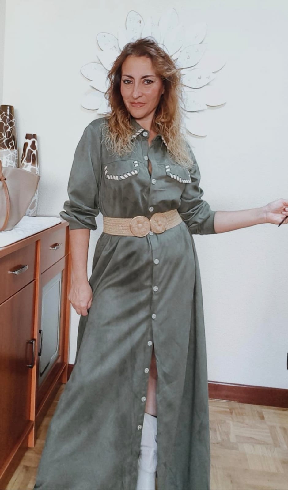 Vestido camisero de antelina