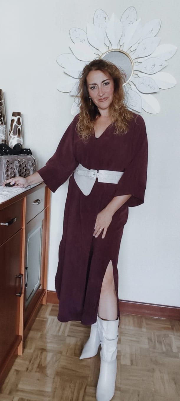 Vestido talla grande burdeos - Imagen 2