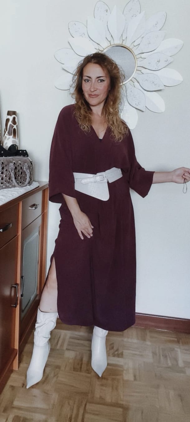 Vestido talla grande burdeos - Imagen 3