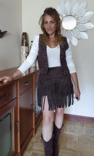 Falda pantalón flecos chocolate