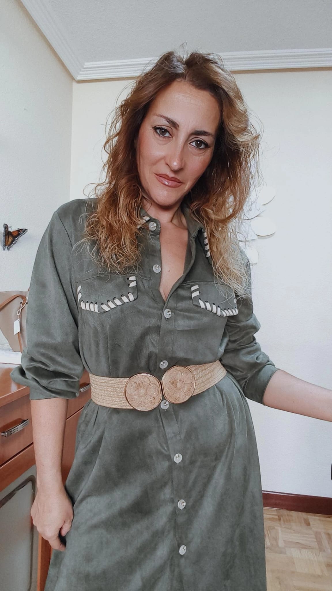 Vestido camisero de antelina - Imagen 3