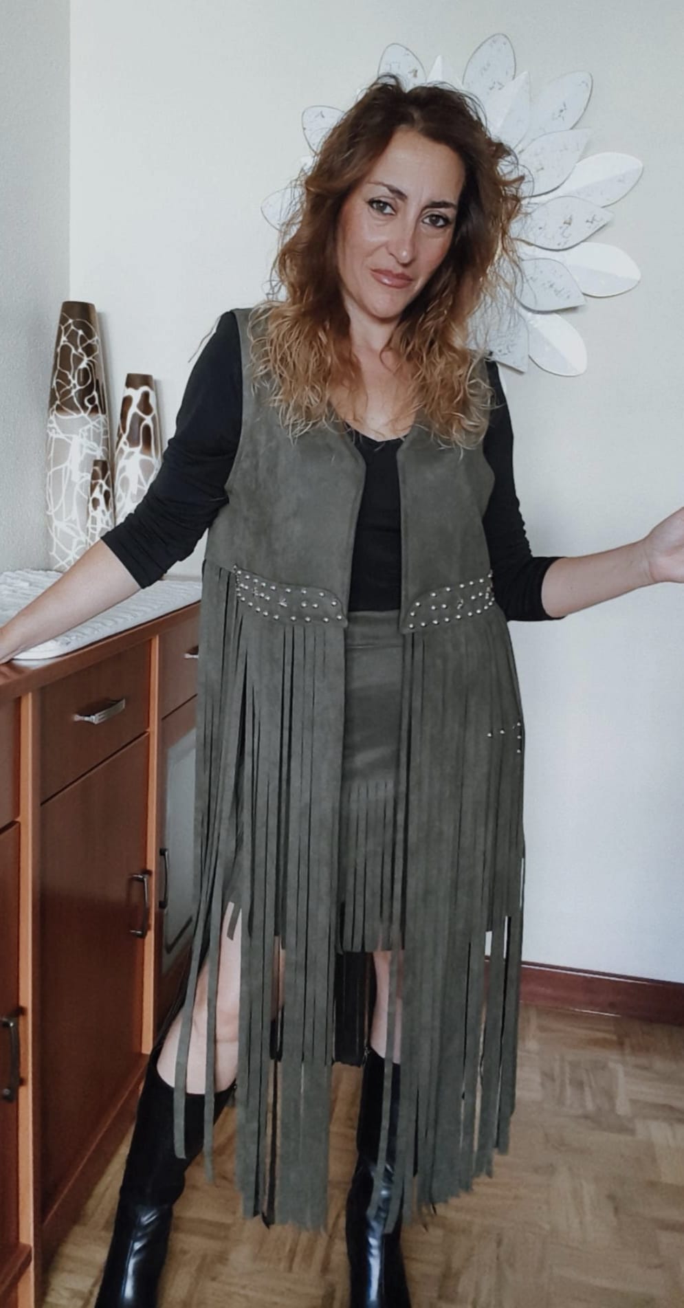 Chaleco de flecos largo verde - Imagen 2