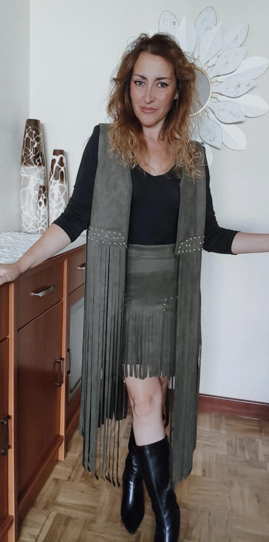 Chaleco de flecos largo verde - Imagen 3