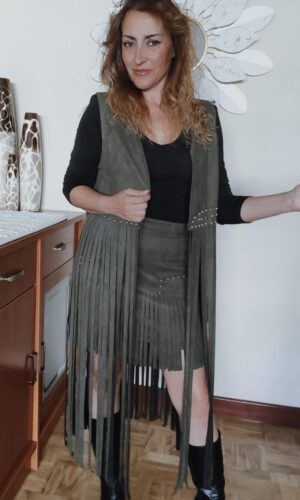 Chaleco de flecos largo verde