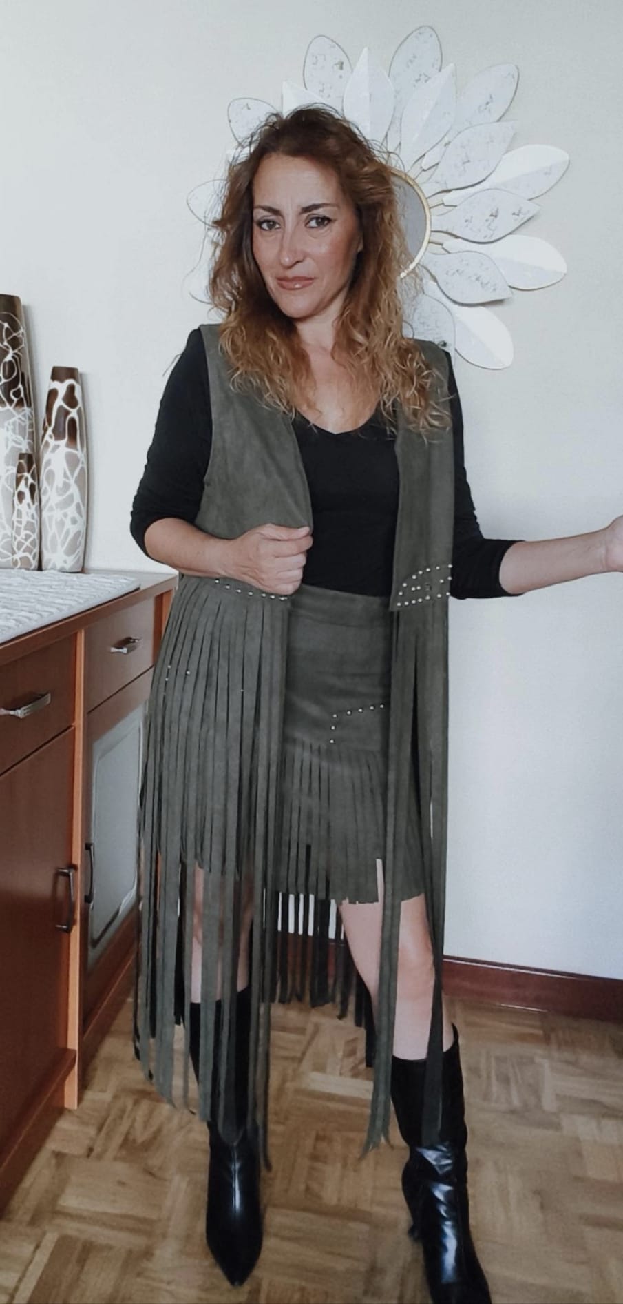 Chaleco de flecos largo verde - Imagen 4