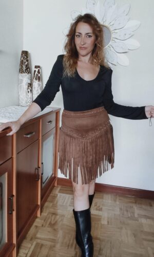 Falda pantalón antelina flecos marrón