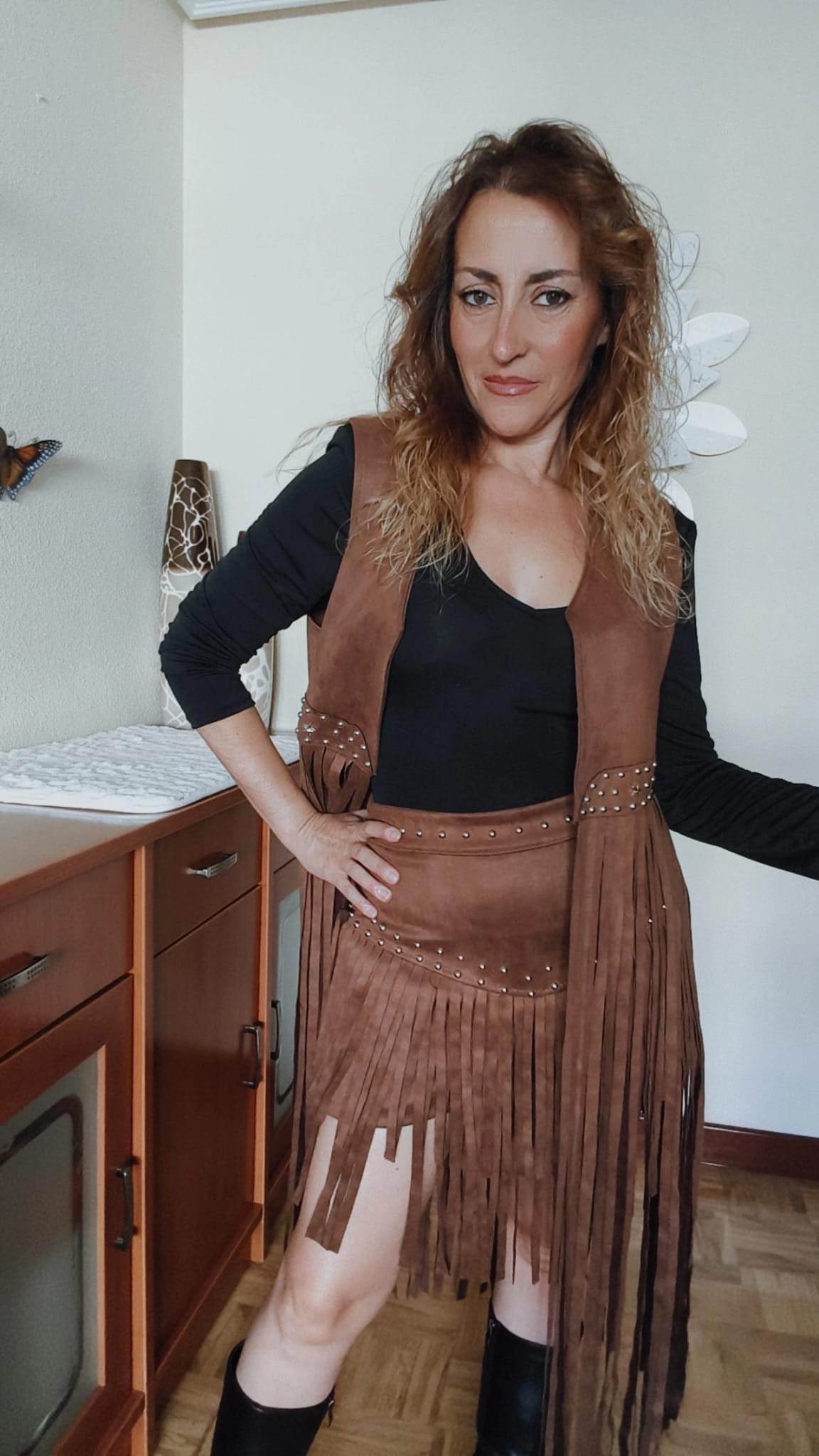 Chaleco de flecos largo marrón - Imagen 2