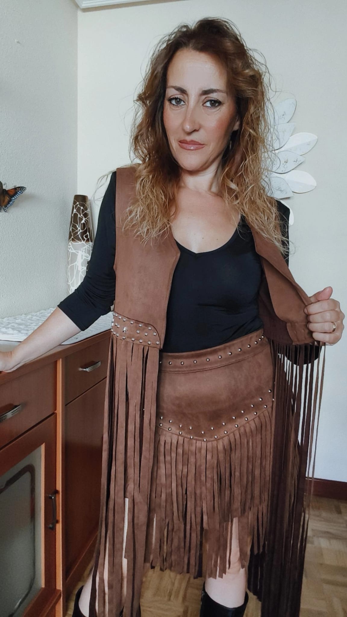 Chaleco de flecos largo marrón - Imagen 3