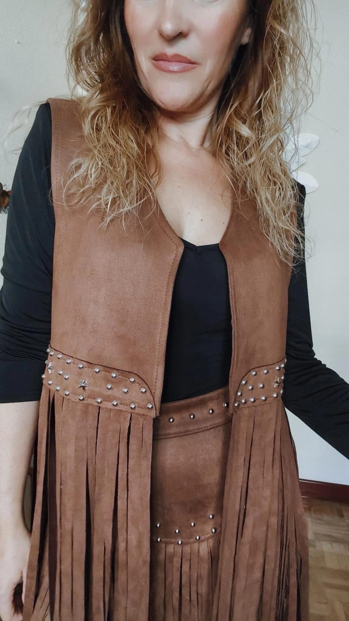 Chaleco de flecos largo marrón - Imagen 4