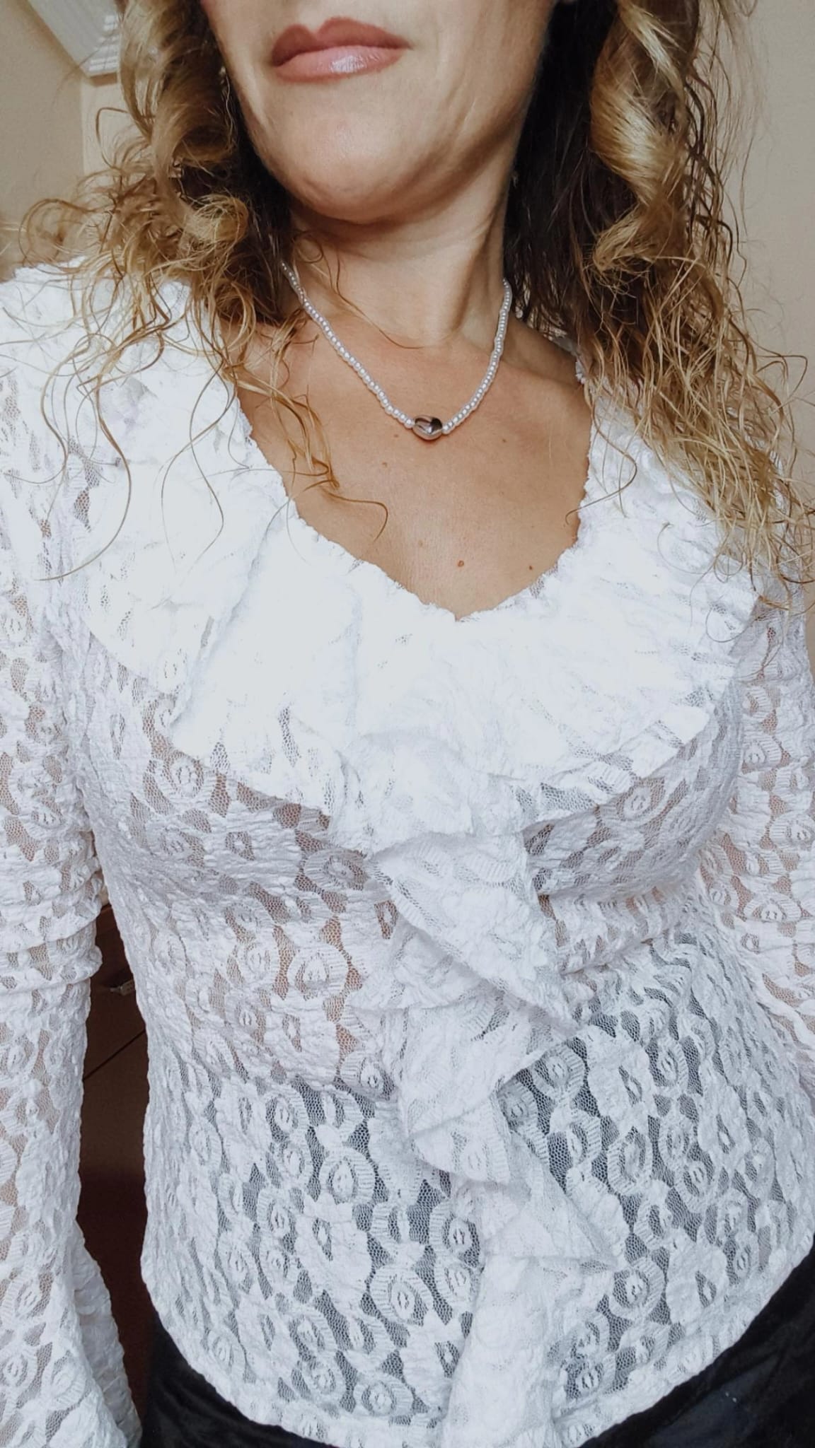 Camiseta volantes y encaje blanca - Imagen 2