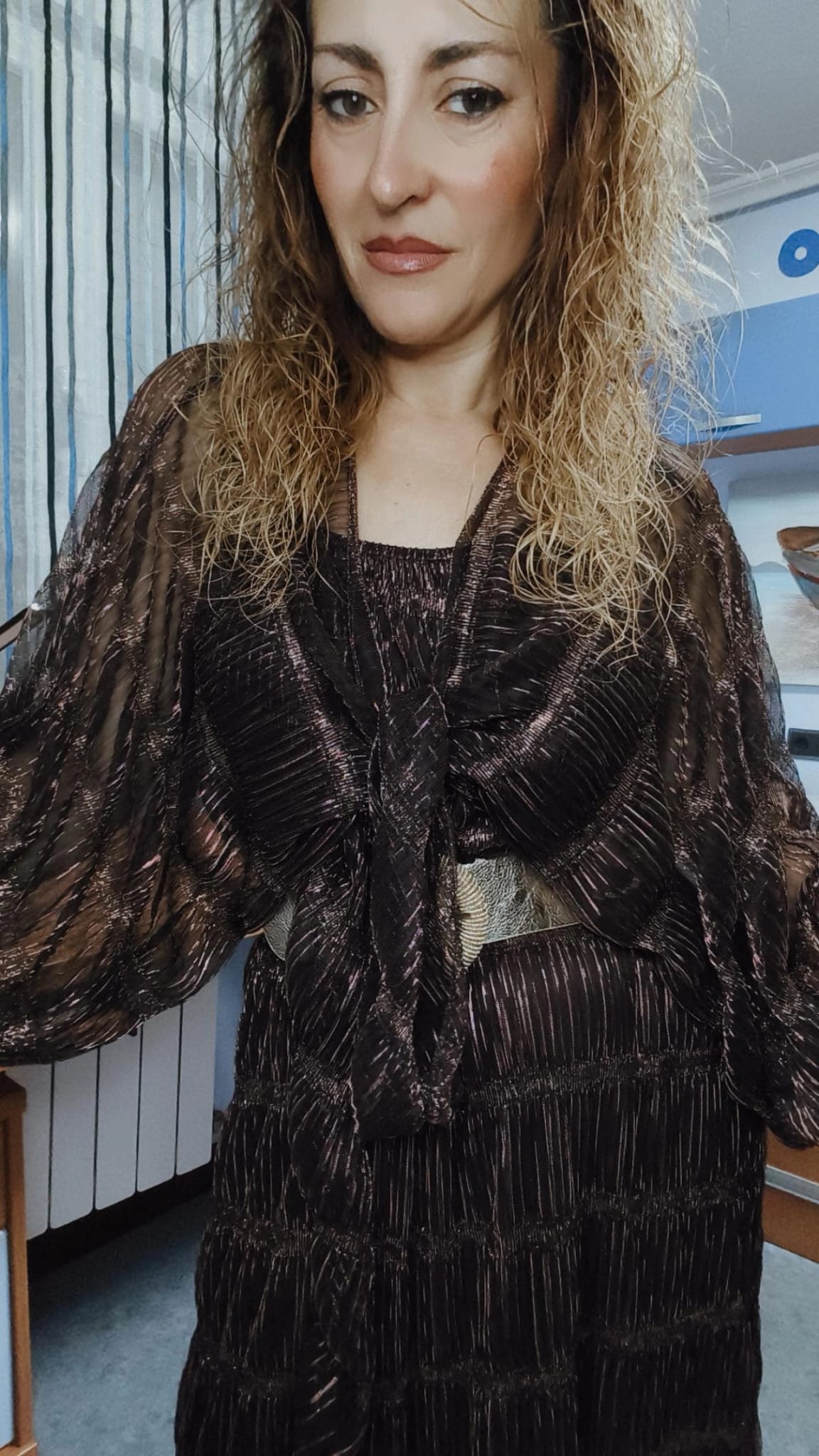 Vestido y chaqueta brillo cobre JOT - Imagen 5